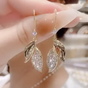 Fashion Tassel Leaf Crystal Earrings – Elegant Hook Drop Dangle Jewelry for Women (Wedding & Party Gift)
