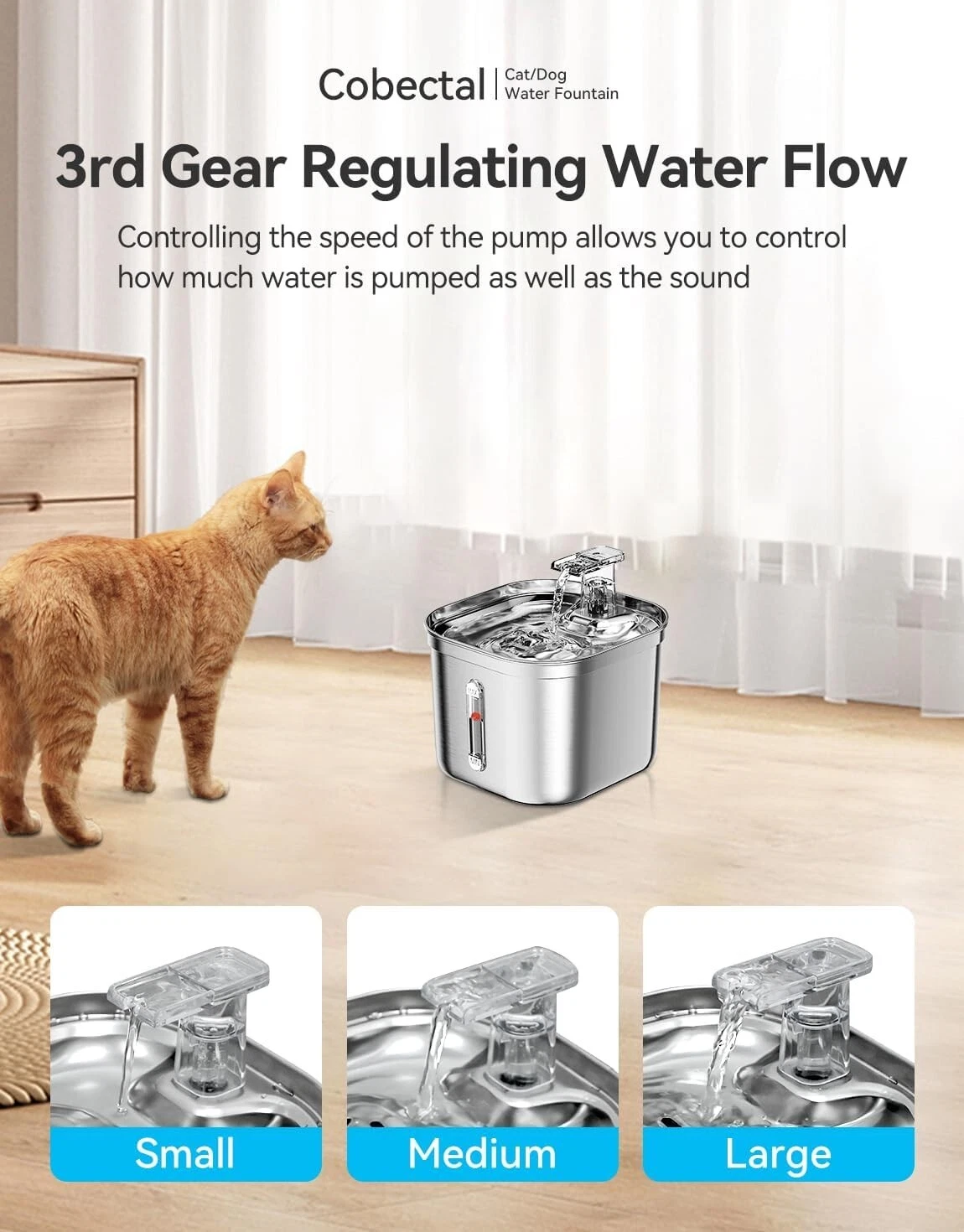 Cat Water Fountain Stainless Steel 74oz/2.2L Automatic Pet Dog Water Fountain - Image 4